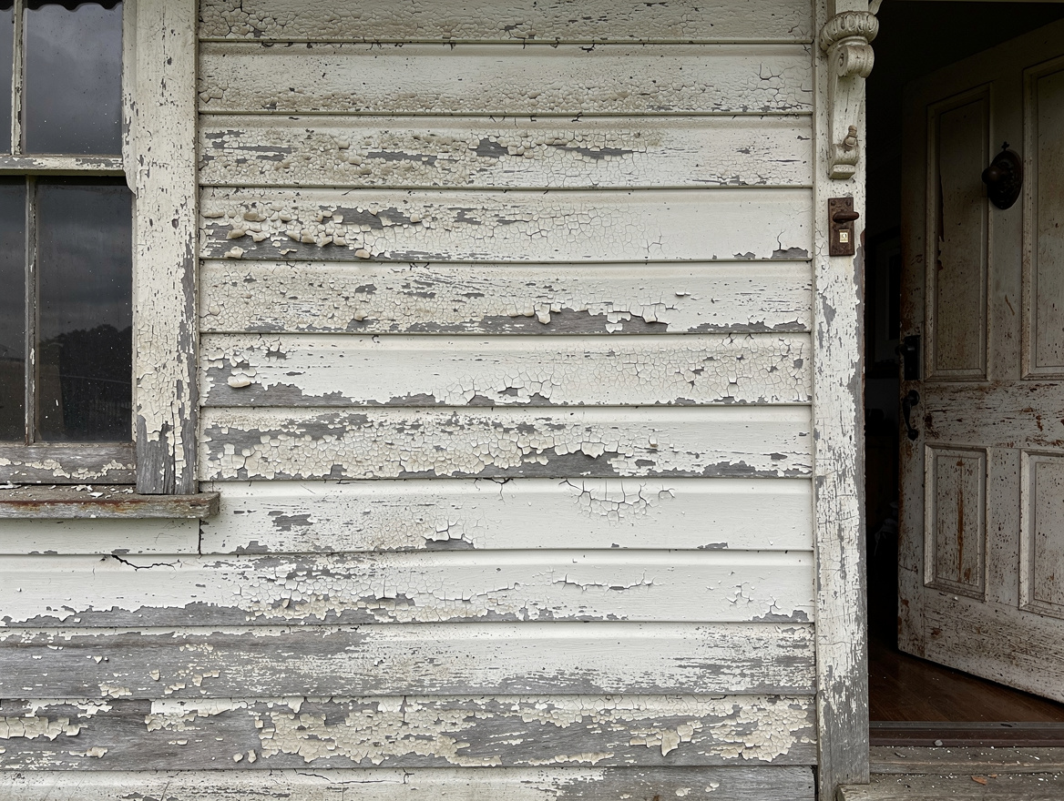 Exterior weatherboard before repainting
