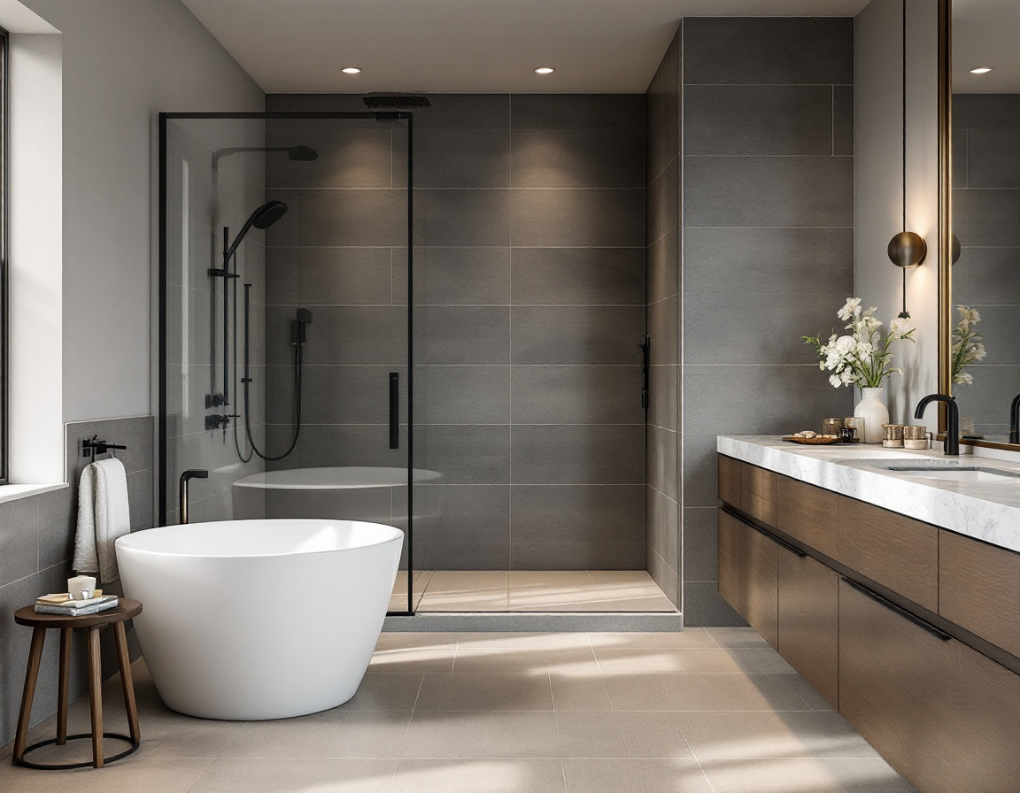 Renovated bathroom with walk-in shower