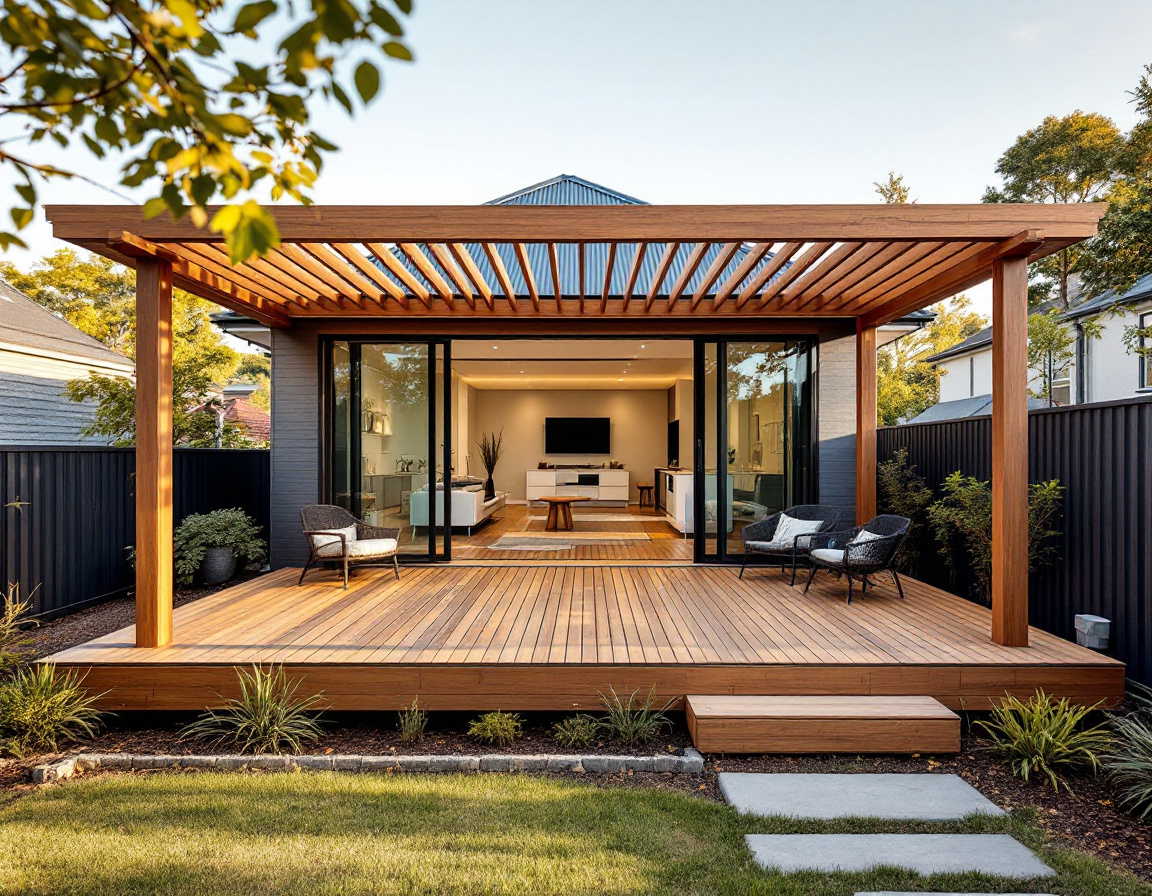 New timber deck and pergola extension
