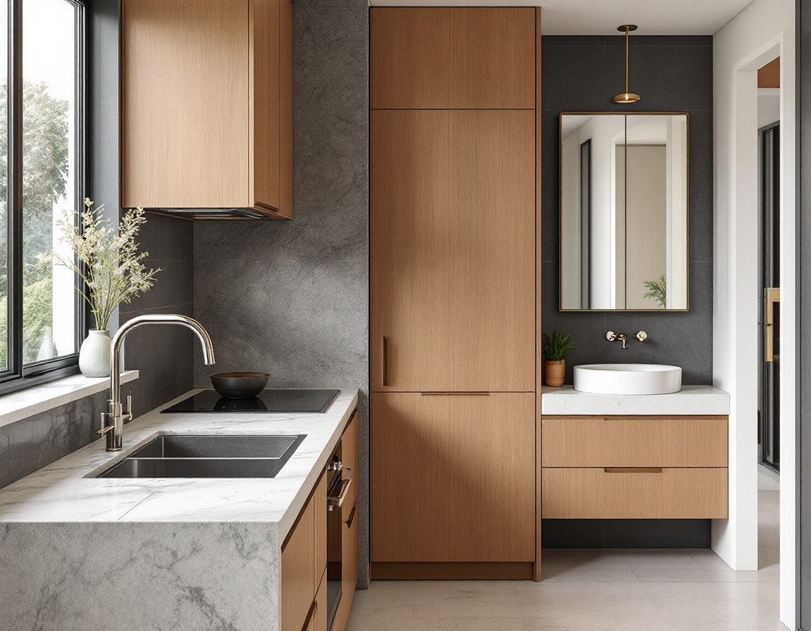 Renovated modern kitchen and bathroom